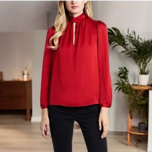1. STATE Charmeuse Mock Neck
Keyhole Top